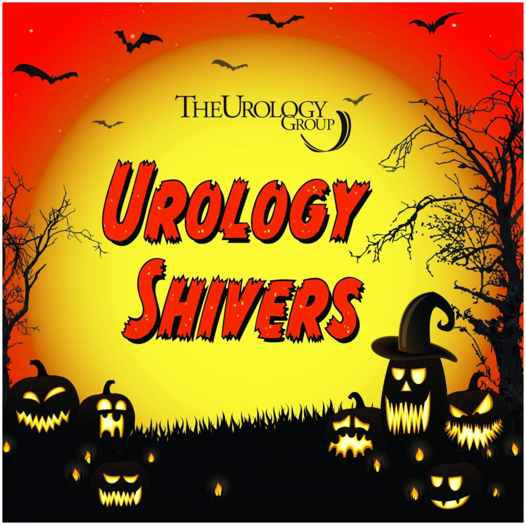 Urology Shivers Halloween graphic with jack-o'-lanterns and The Urology Group logo