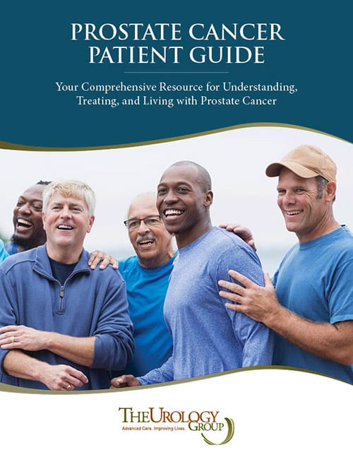 Prostate Cancer Patient Guide booklet cover with smiling men